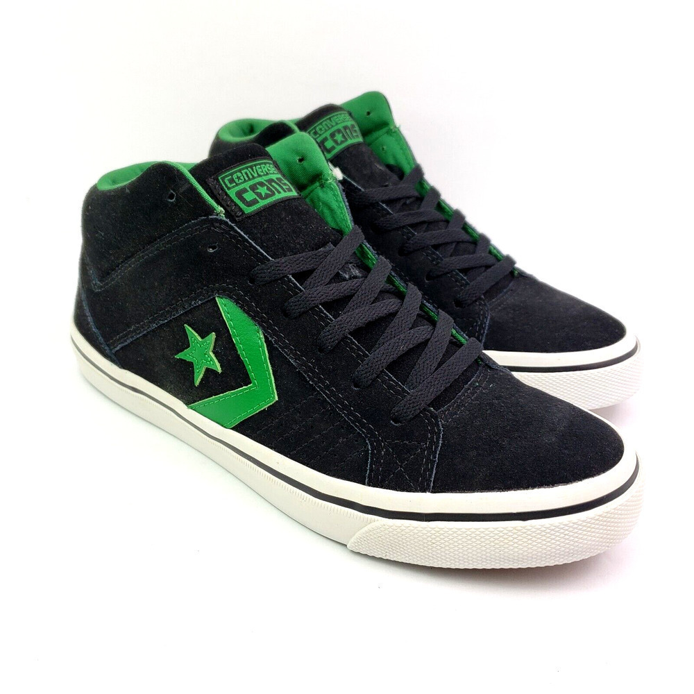 Converse Gates Mid Mens Sz 8 Women Sz 9.5 Black Green Suede Skate Sneaker Shoe